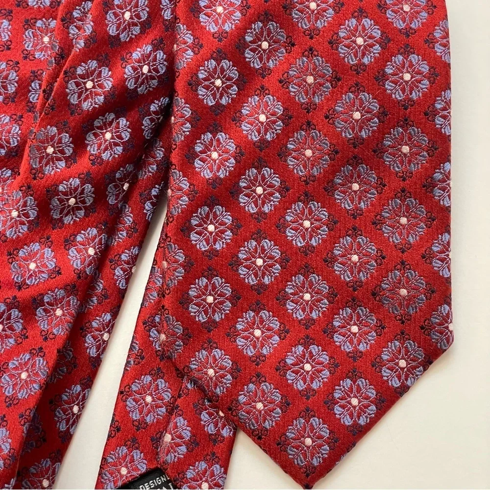 Patrick James Vintage Art Brocade Floral Red Silk Tie Extra Long